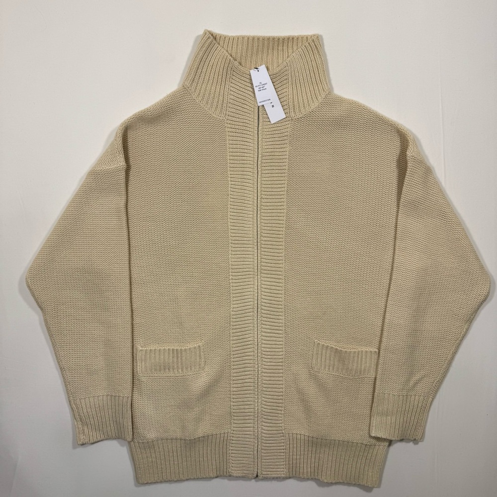 Topman Oversized Zip Cardigan Men Women XL Unisex Beige Neutral Minimalist Fall‎